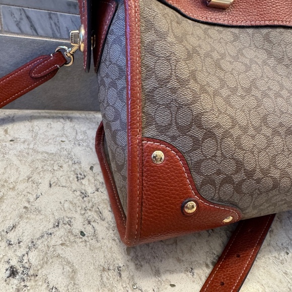 Women's Coach Millie Satchel in Signature Colorblock Canvas Khaki terracotta - Picture 11 of 16